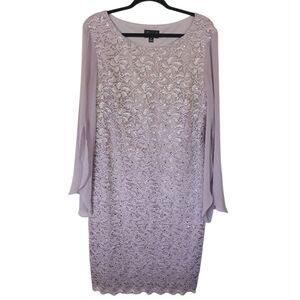 Connected Apparel Lace Sequin Overlay Dress in Lavender Sheer Sleeves Size 16